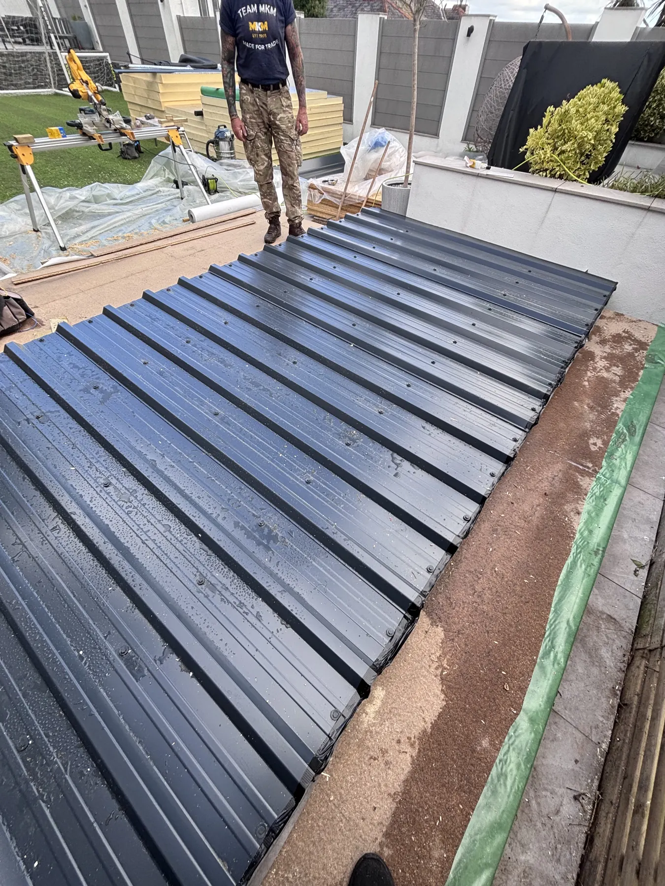 Arden & Oak garden room build — Steel sheeting prepared