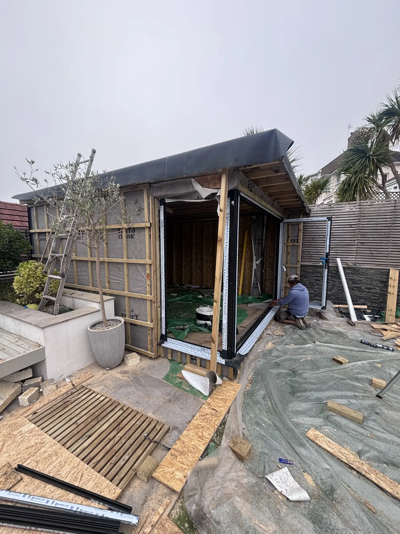 Arden & Oak garden room build — Door frames going in
