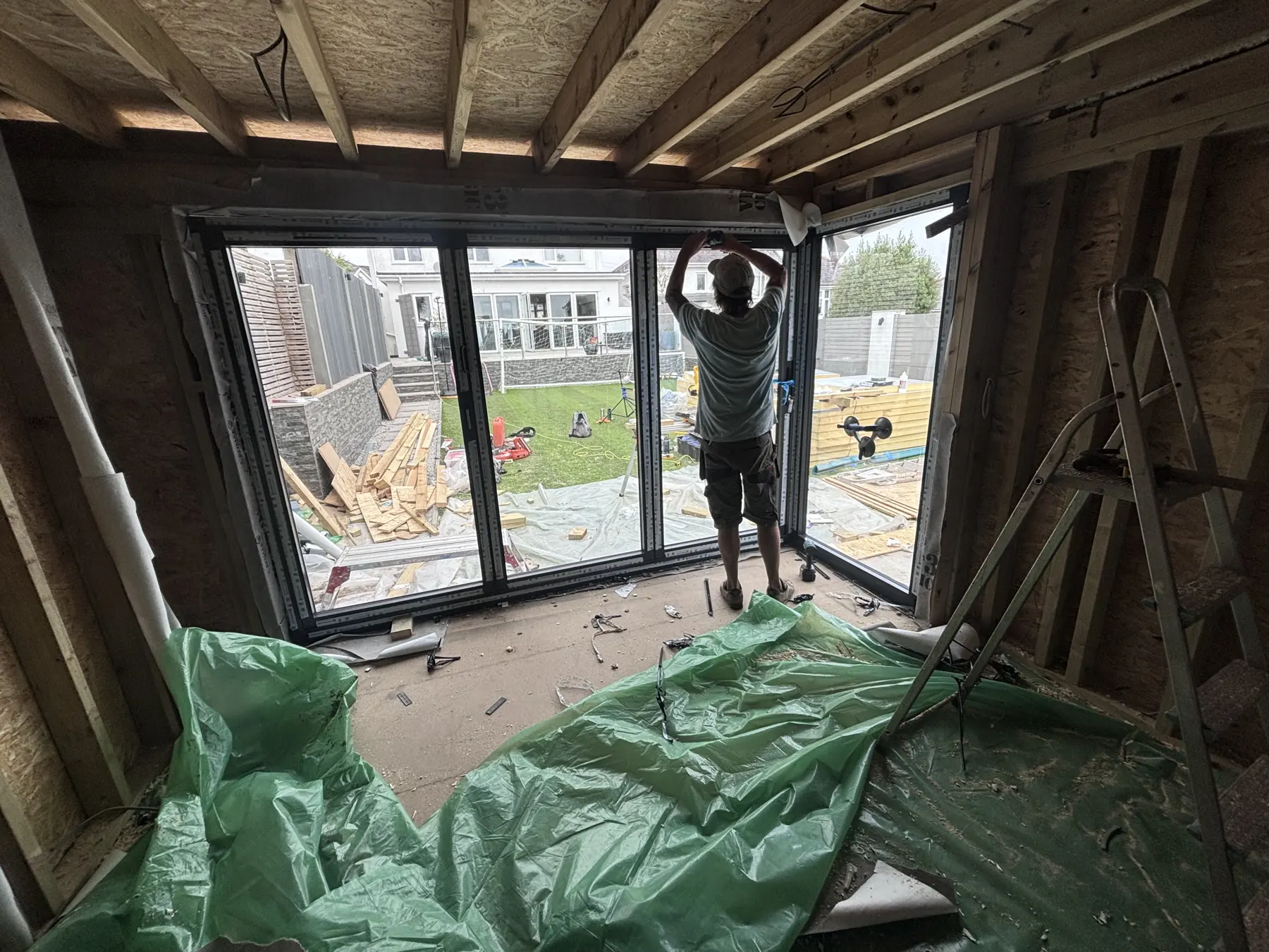 Arden & Oak garden room build — Glazing from the inside