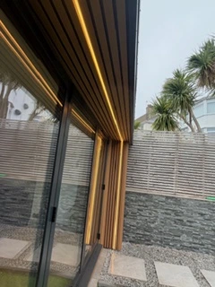 Arden & Oak garden room build — Lit slatted soffit
