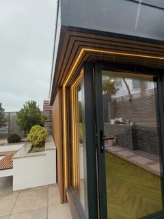Arden & Oak garden room build — Glowing door reveal