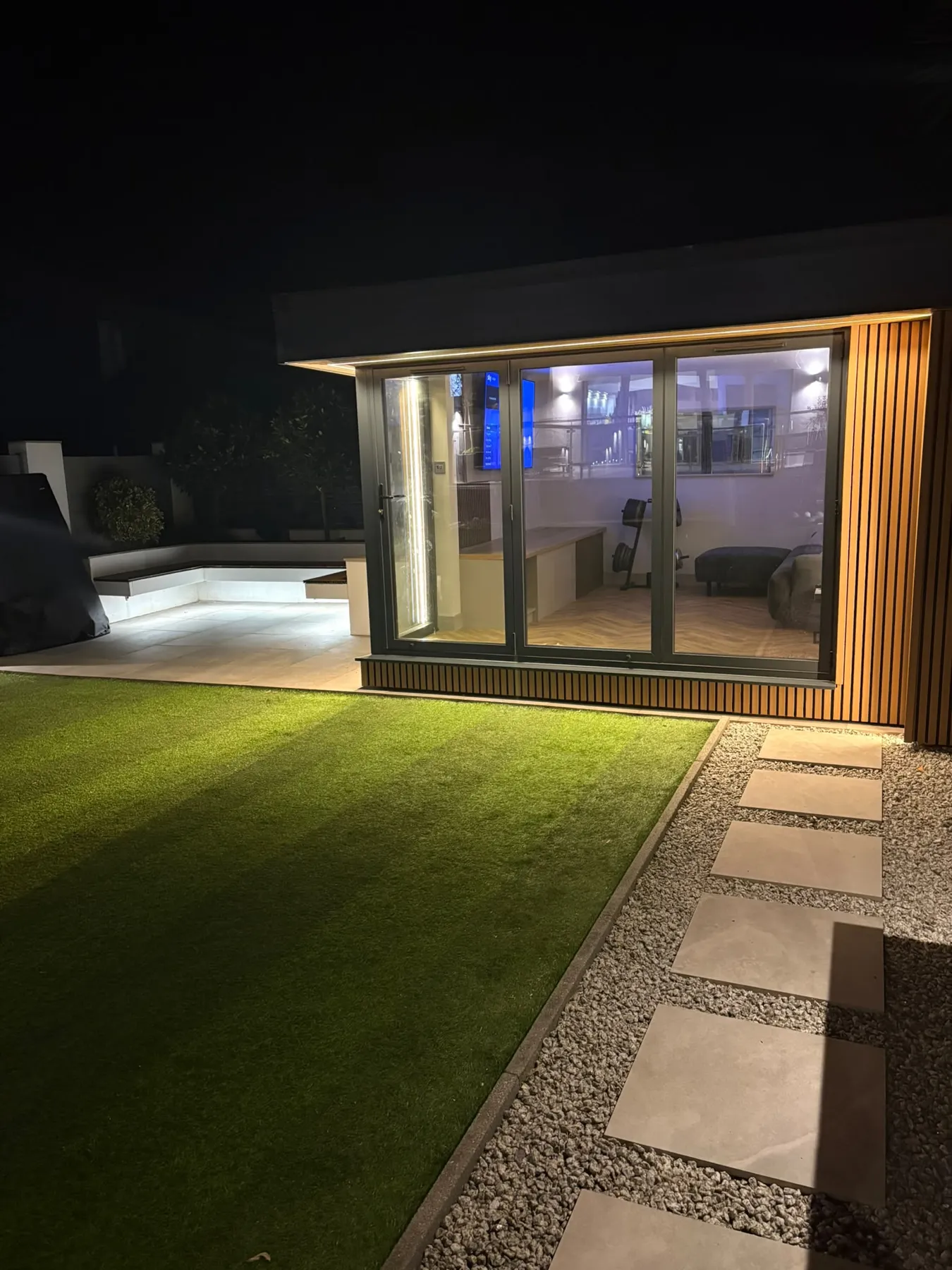Arden & Oak garden room build — The front at night