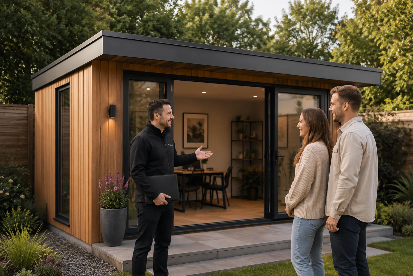 Arden & Oak handover day — walking customers through their finished garden room